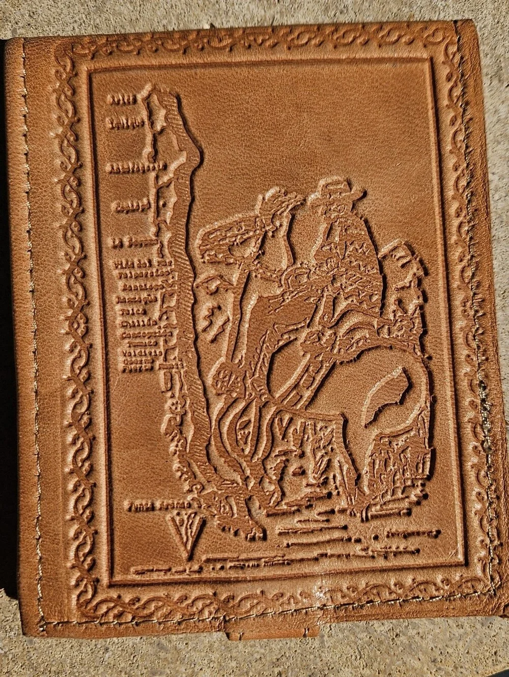 Vintage Never Used  Hand Tooled Leather Wallet   Mexican Cowboy